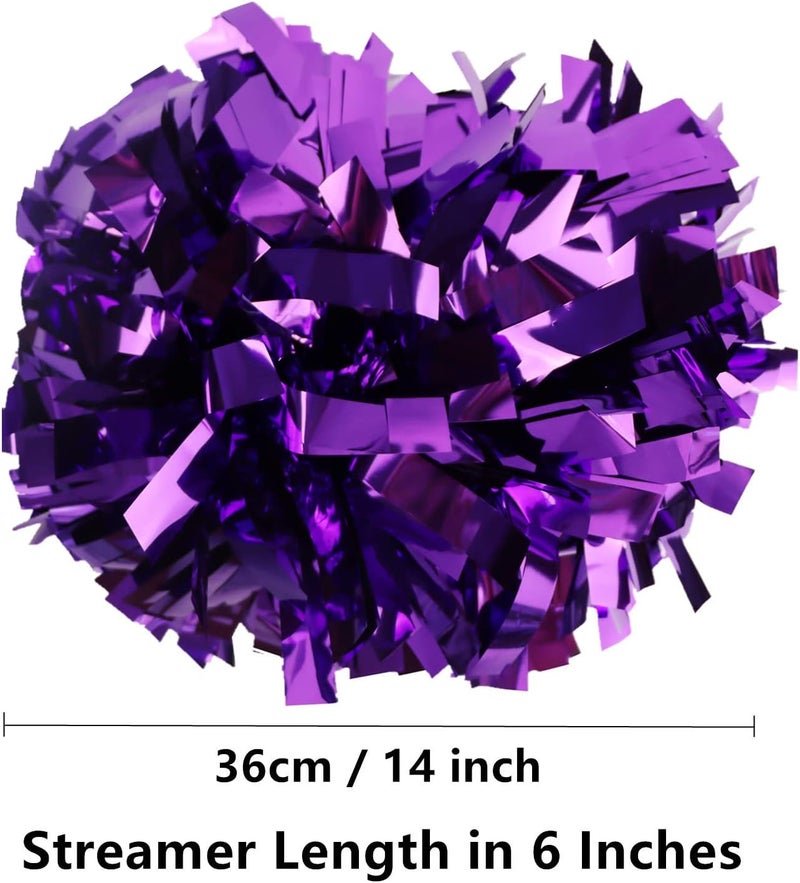 GUIFIER 2 Pack 6 Inches Metallic Cheerleading Pom Poms, Cheer Pom Pom with Baton Handle, Pompoms Cheerleader for Kids Girls Cheering Squad - Image 2